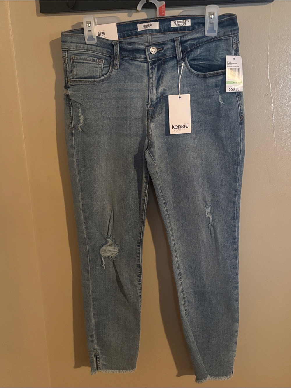 Kensie Medium Blue Distressed Skinny Crop Jeans